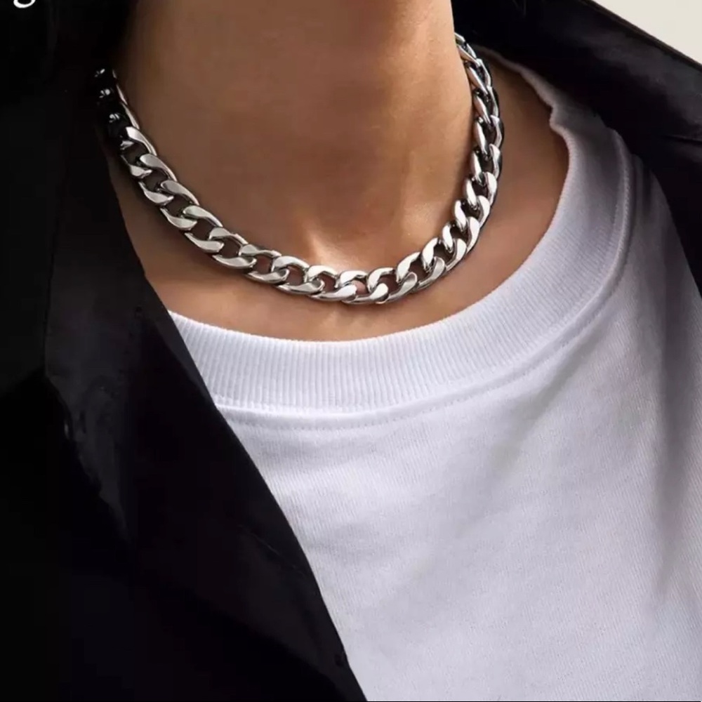 Unisex Silver Cuban Statement Necklace